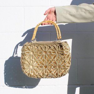 Flower Crochet Bag Bamboo Handle
